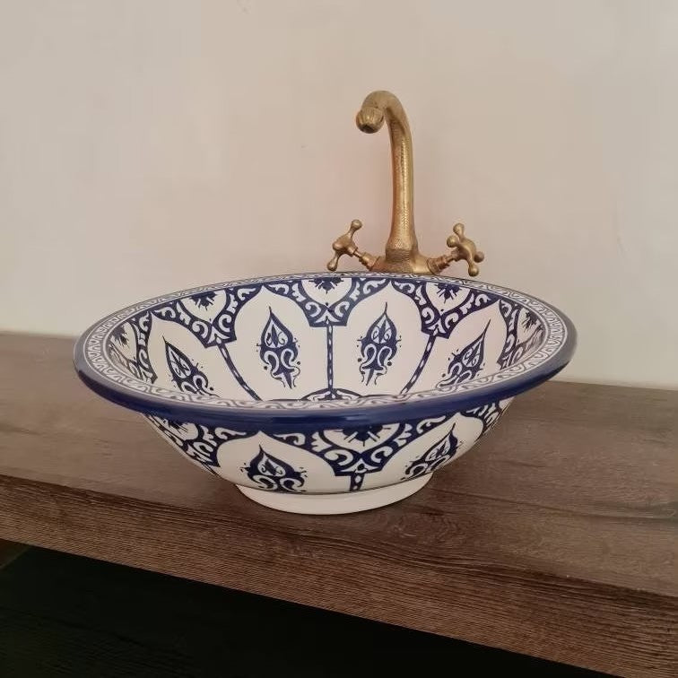 Vasque à Poser En Maillechort – Style Marocain, Cuivrée Argentée – 35cm