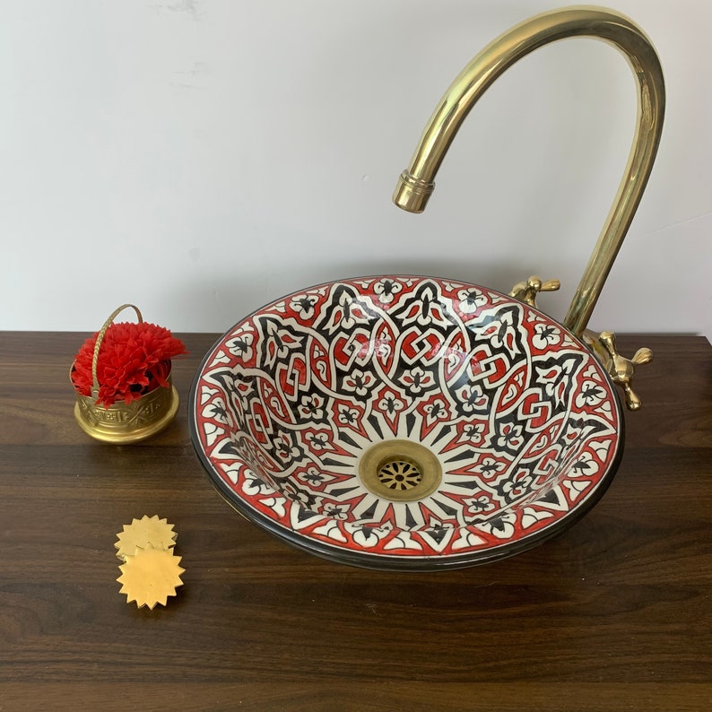 Lavabo Vasque En Cuivre Rouge – Marocaine – À Encastrer – 50x35 Cm – Salle De Bain Traditionnelle