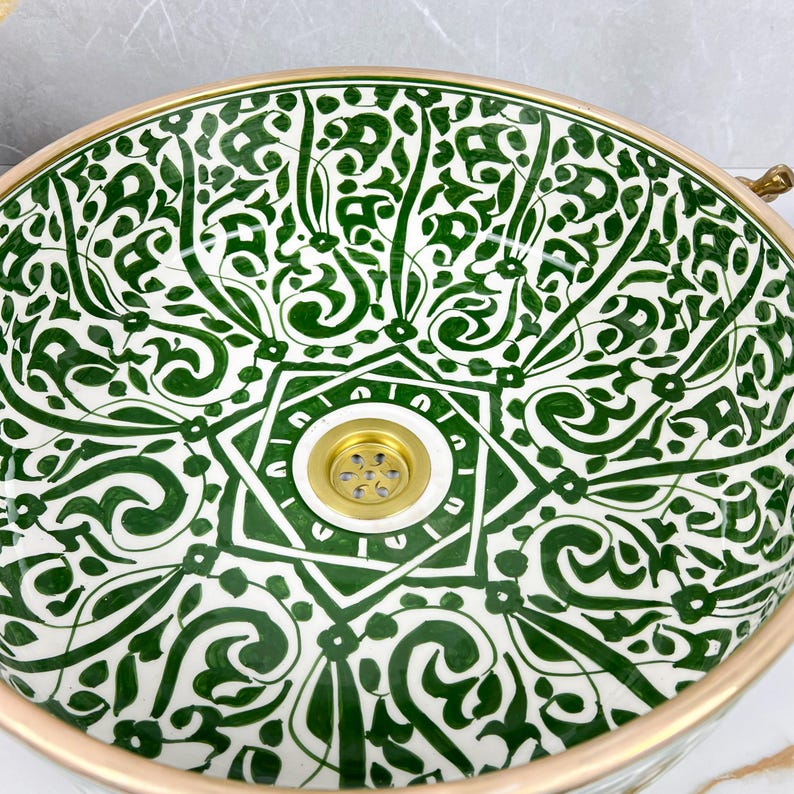 Vasque marocaine en céramique contour en or 14K carates #554