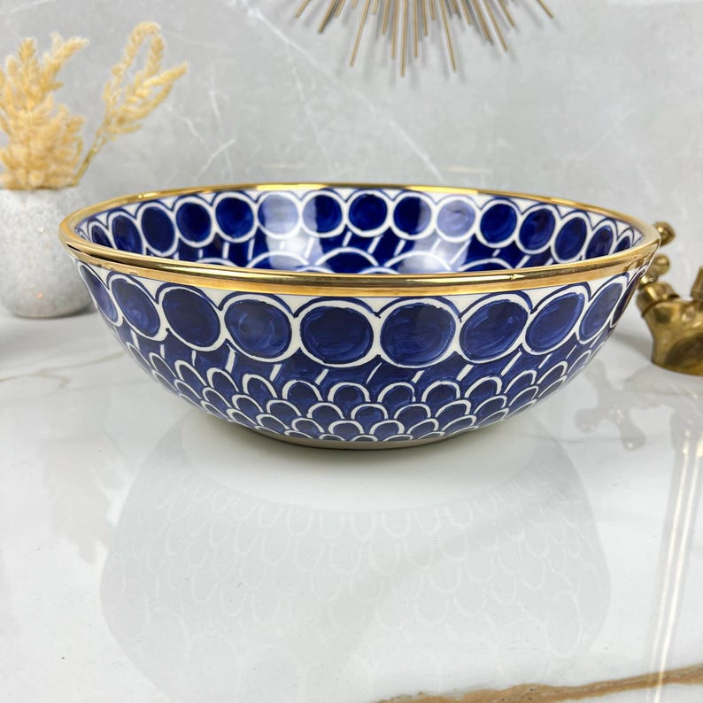 Vasque marocaine en céramique contour en or 14K carates #555