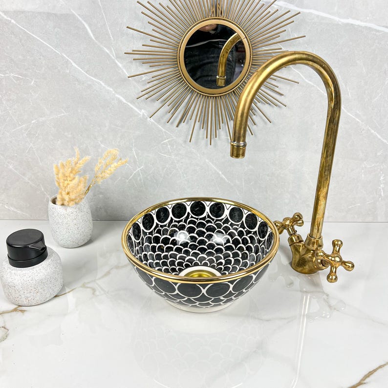 Vasque marocaine en céramique contour en or 14K carates #556