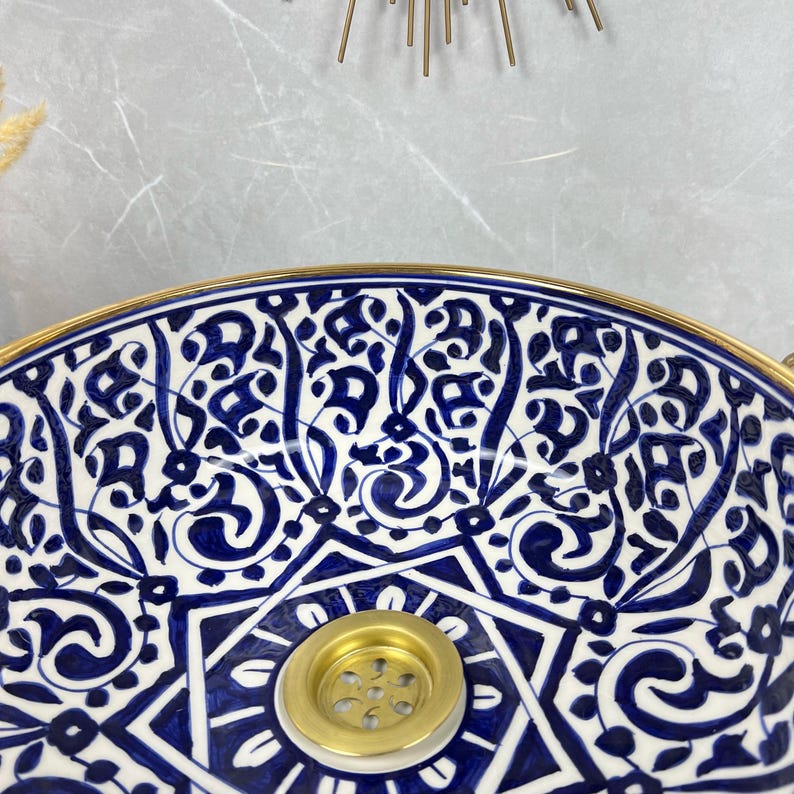 Vasque marocaine en céramique contour en or 14K carates #557