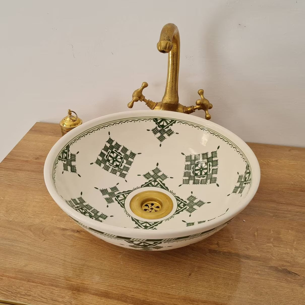 Lave-mains Oriental En Cuivre – Patine Bronze – 38x30 Cm – Lavabo Marocain – Neuf