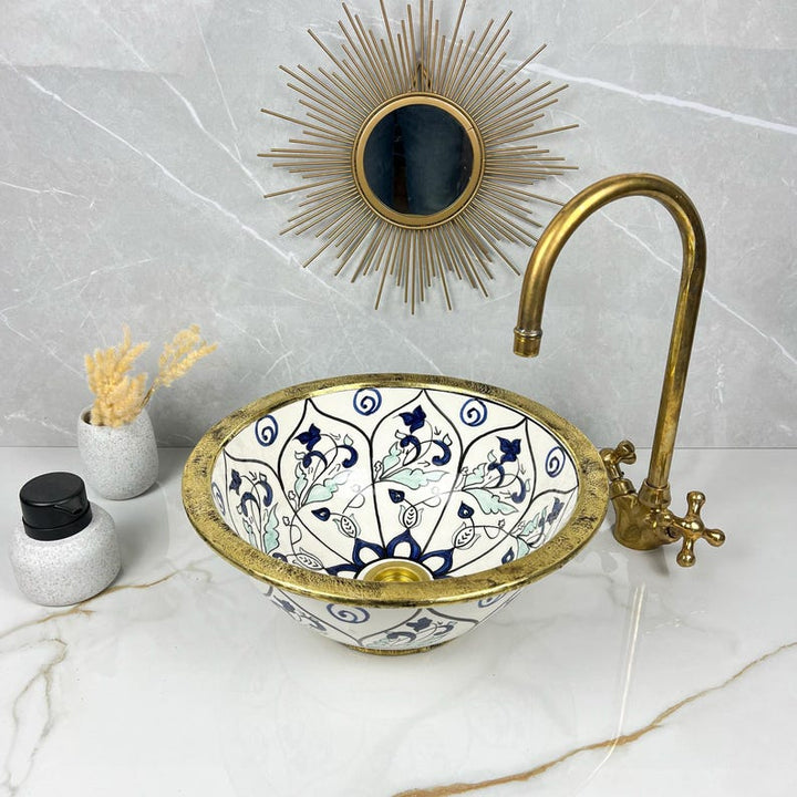 Vasque Marocaine artisanale fabriqué à la main bordure en laiton #533