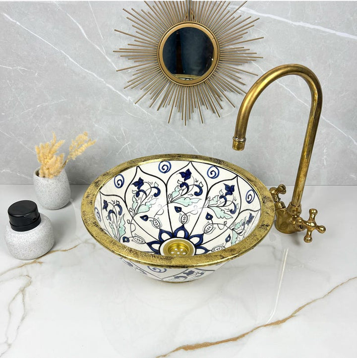 Vasque Marocaine artisanale fabriqué à la main bordure en laiton #533