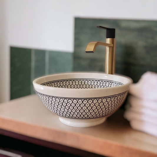 Vasque en céramique fait main - Bathroom sink bowl - black and white sink bowl #25