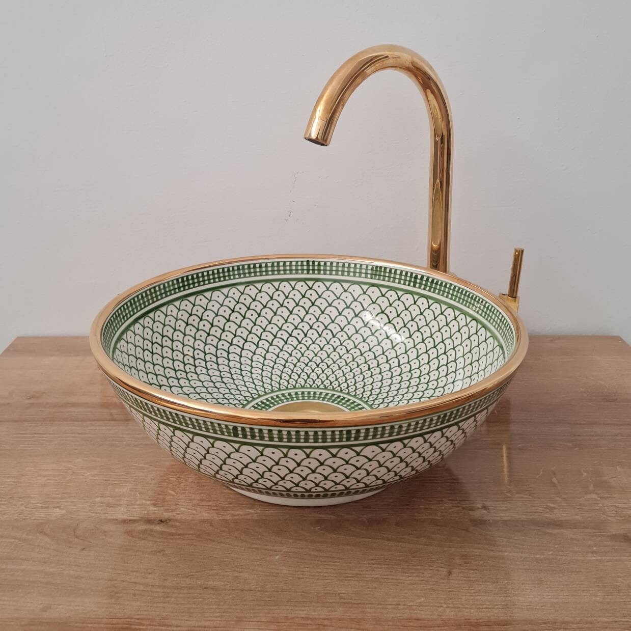 Vasque Marocaine en céramique fait main contour en Or 14K Carats #20