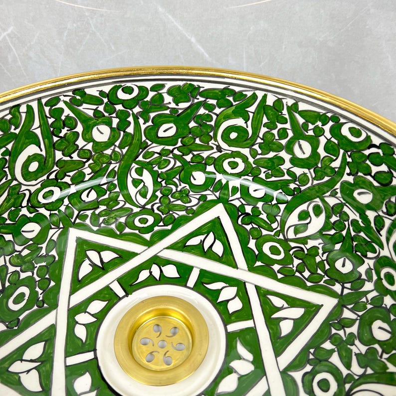 Vasque marocaine en céramique contour en or 14K carates #558