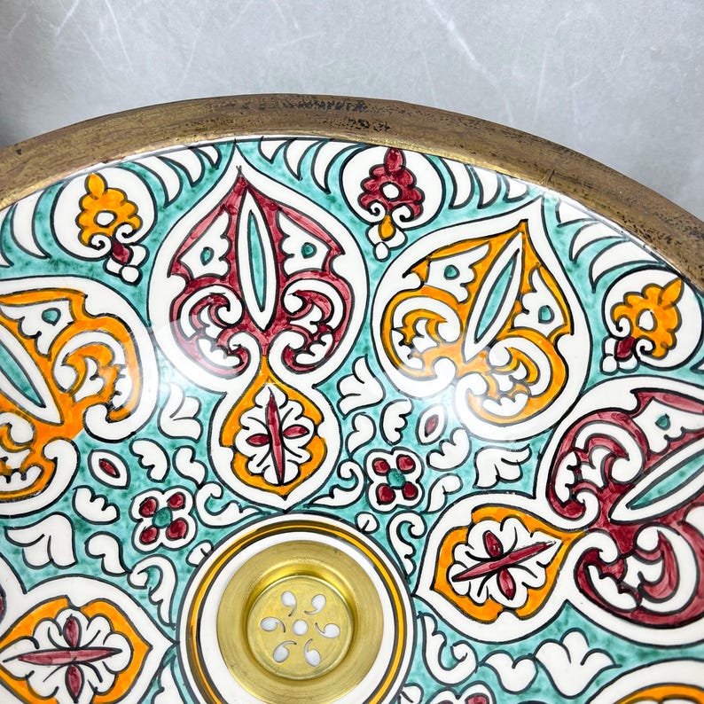Vasque Marocaine artisanale fabriqué à la main bordure en laiton #534