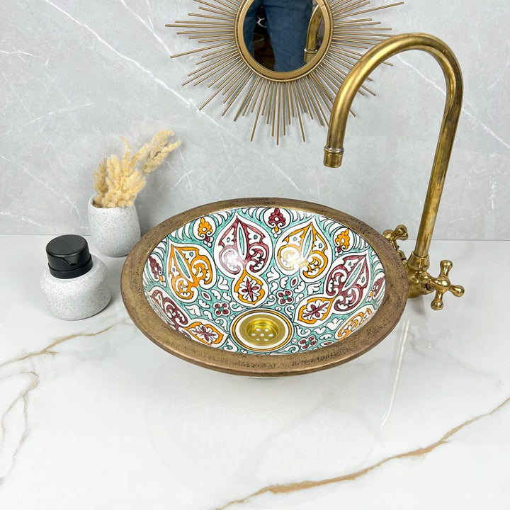 Vasque Marocaine artisanale fabriqué à la main bordure en laiton #534