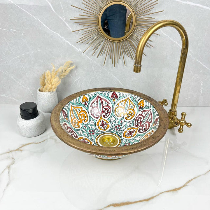 Vasque Marocaine artisanale fabriqué à la main bordure en laiton #534
