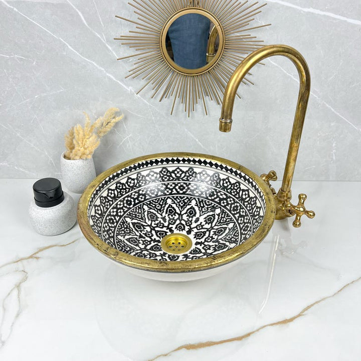 Vasque Marocaine artisanale fabriqué à la main bordure en laiton #535