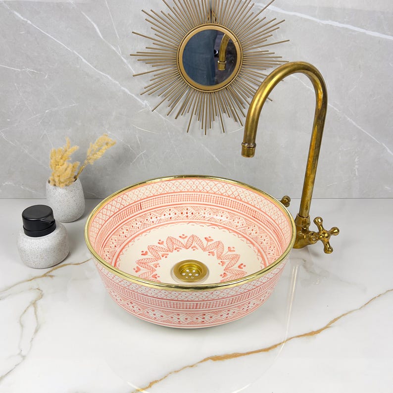 Vasque marocaine en céramique contour en or 14K carates #559