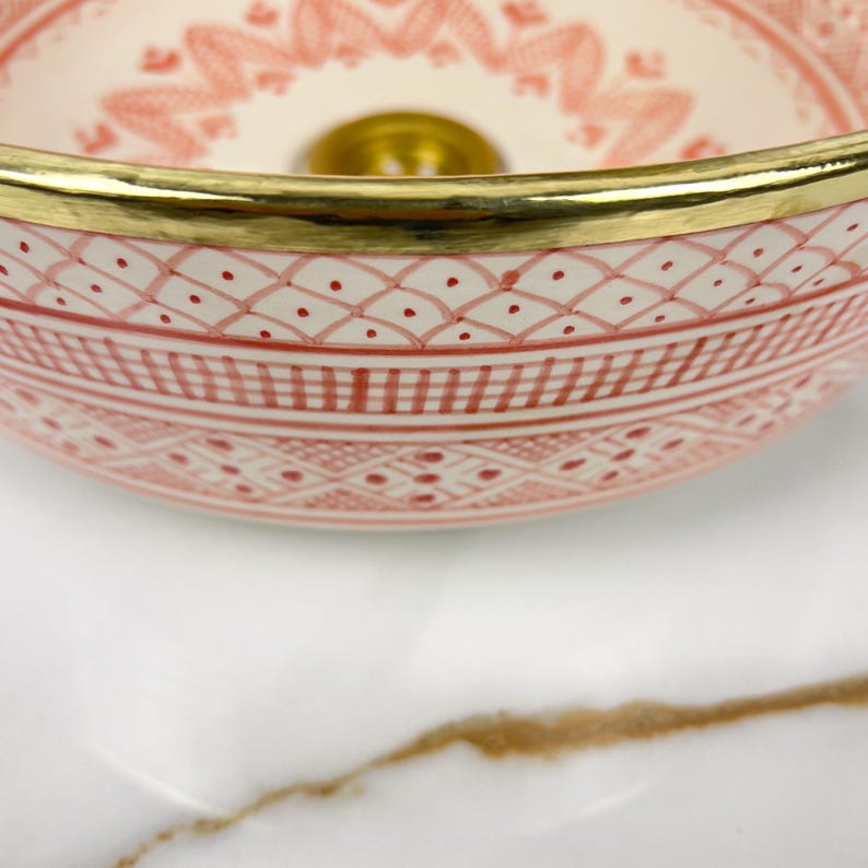 Vasque marocaine en céramique contour en or 14K carates #559
