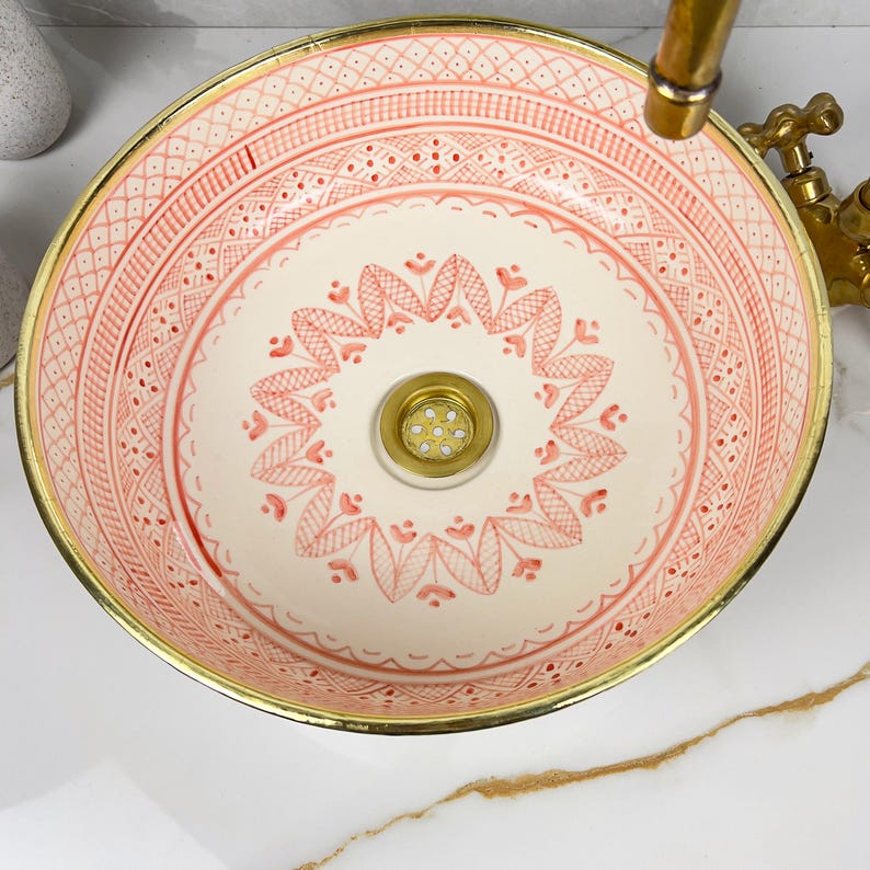 Vasque marocaine en céramique contour en or 14K carates #559