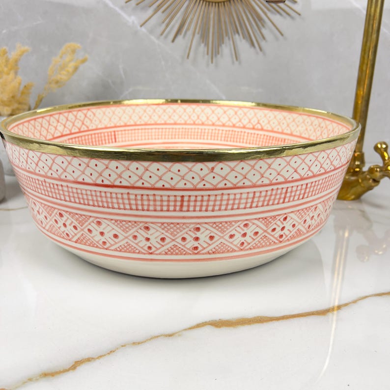 Vasque marocaine en céramique contour en or 14K carates #559