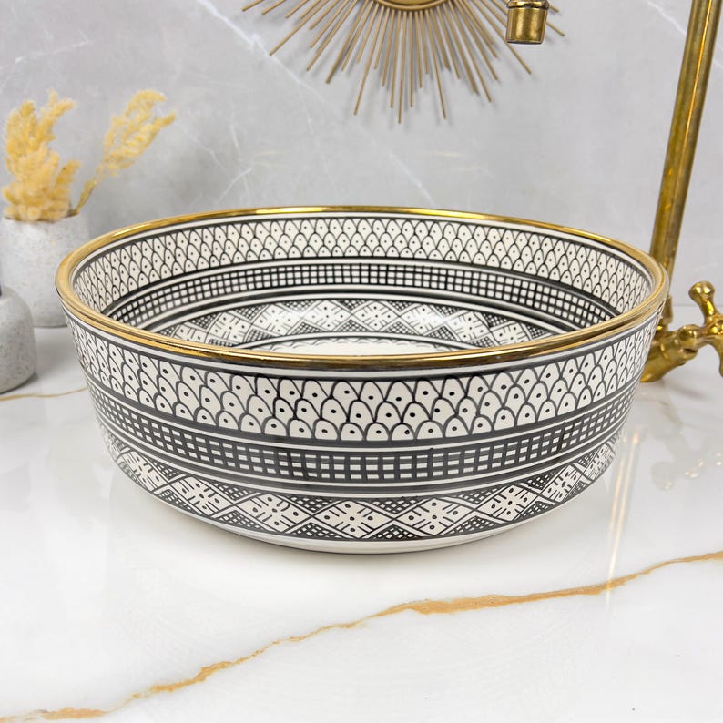 Vasque marocaine en céramique contour en or 14K carates #560