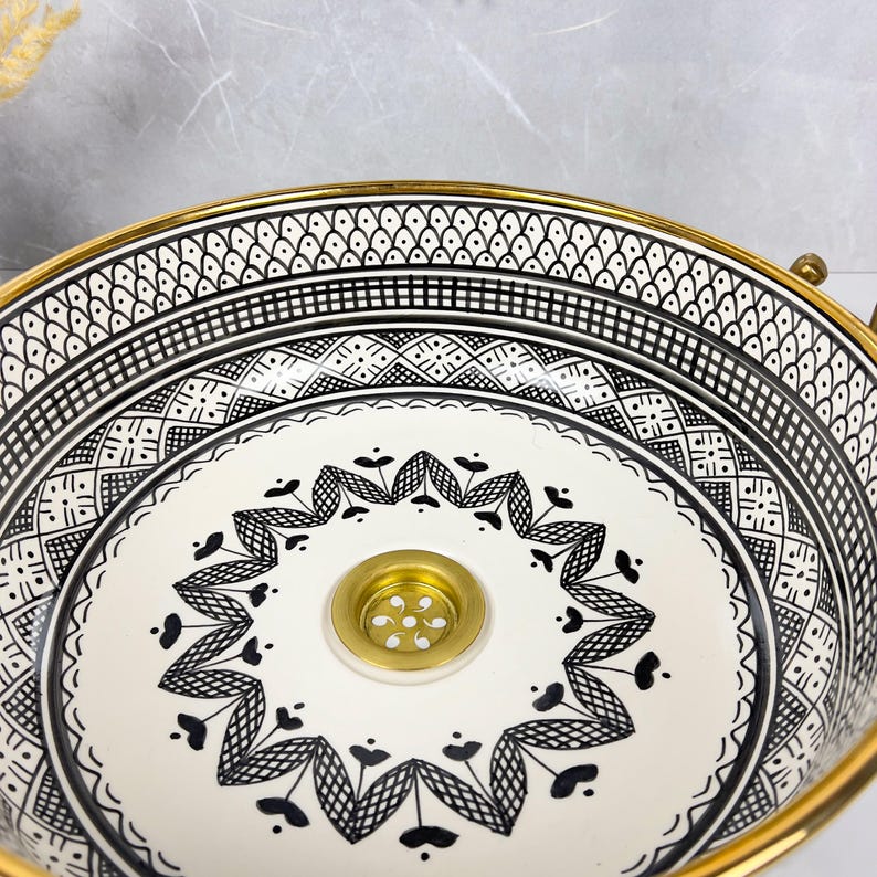 Vasque marocaine en céramique contour en or 14K carates #560