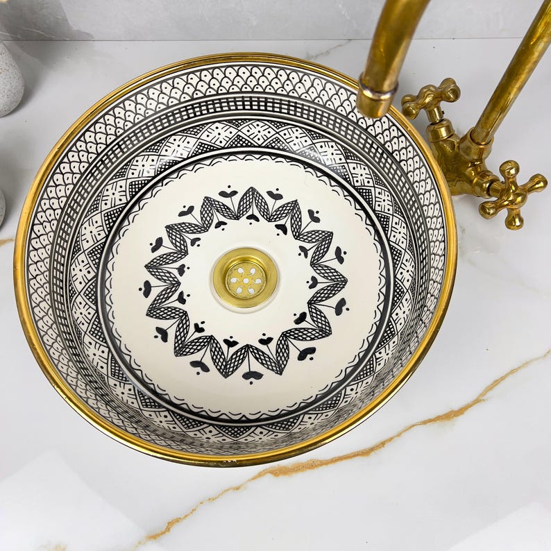 Vasque marocaine en céramique contour en or 14K carates #560