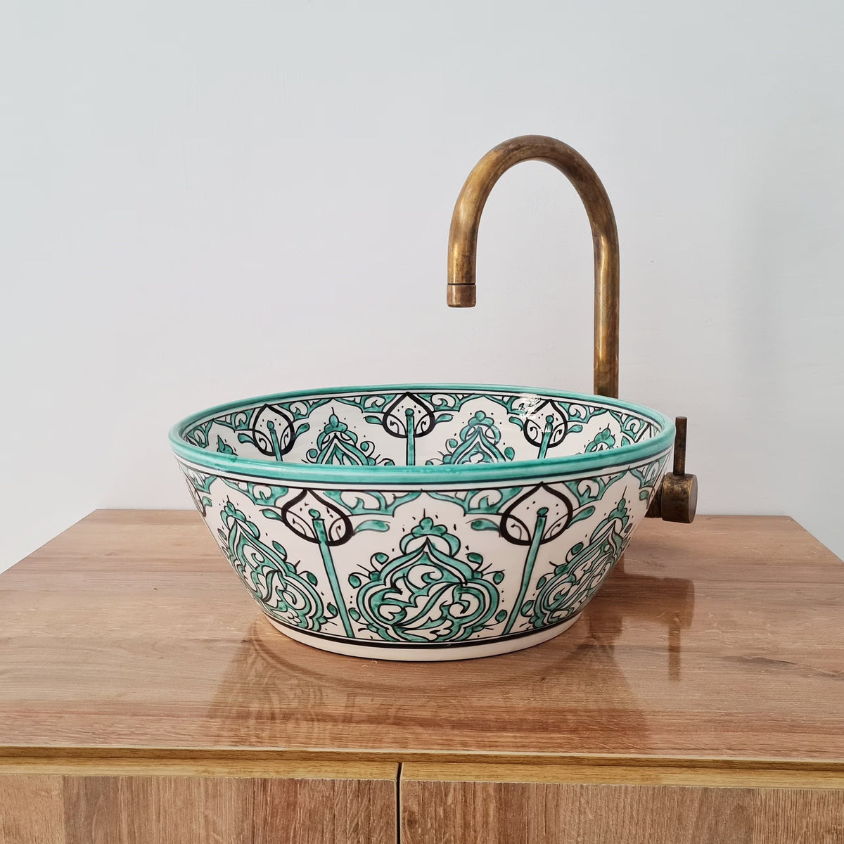 Lavabo Céramique Bleu Marocain Fait Main - Salle De Bain Unique - Diamètre 30 Cm