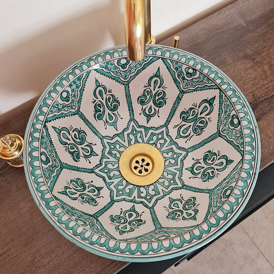 Vasque salle de bain | Lavabo vert en céramique style marocain pour salle de bain #184