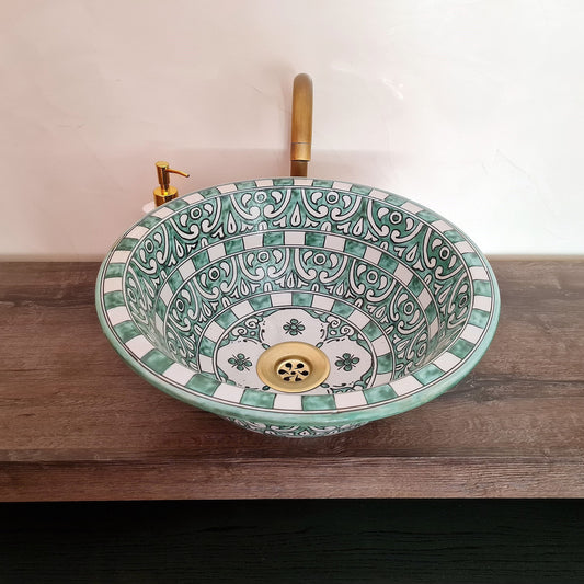 Vasque vert élégante pour salle de bain | Lavabo en céramique style marocain #185