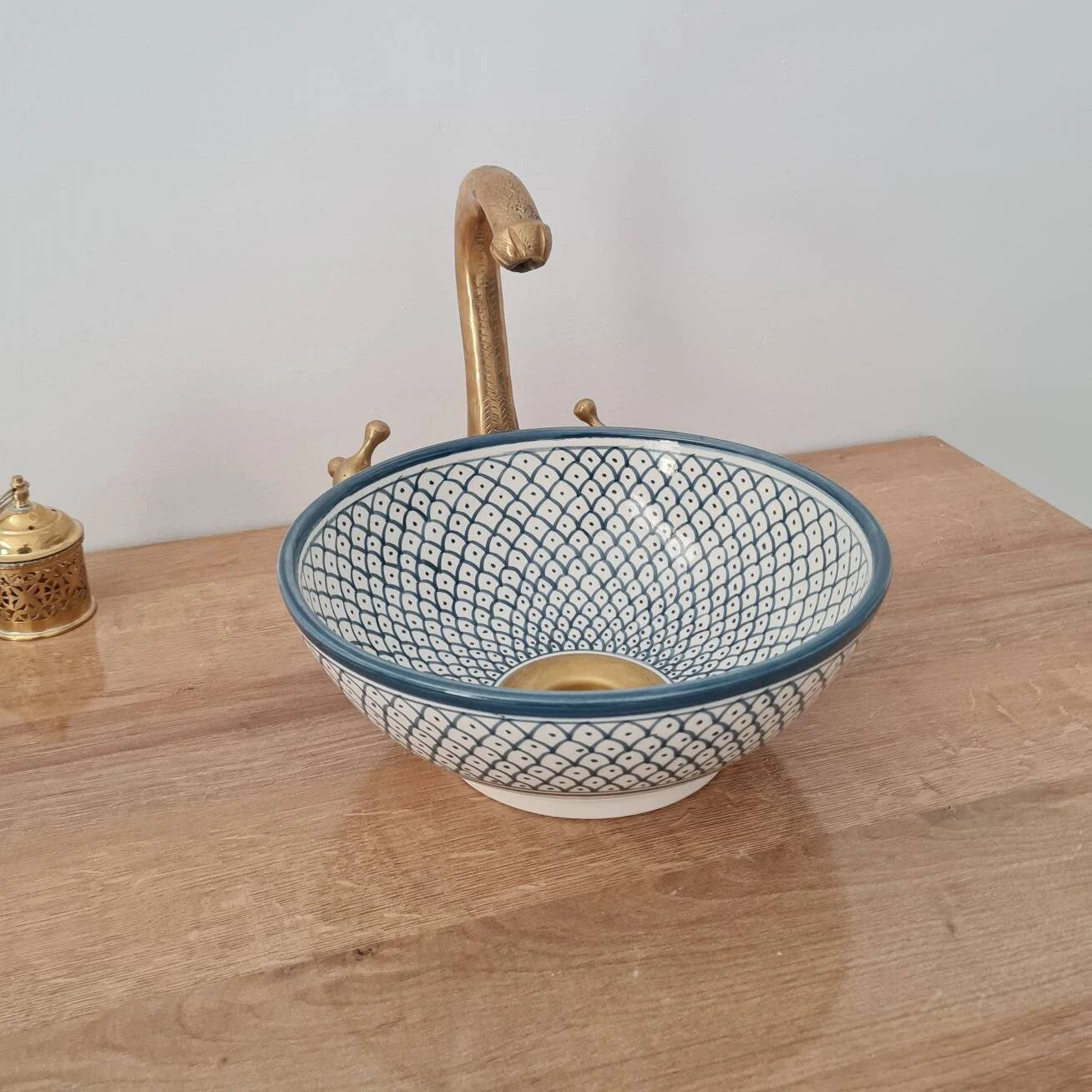 Vasque marocaine de salle de bain | Lavabo marocain en céramique style zellige salle de bain - moroccan sink bowl #29