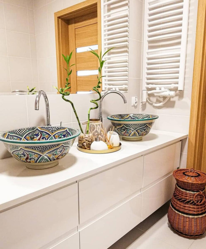 Vasque Marocaine en céramique pour salle de bain - vasque salle bain zellige - moroccan sink bowl #36