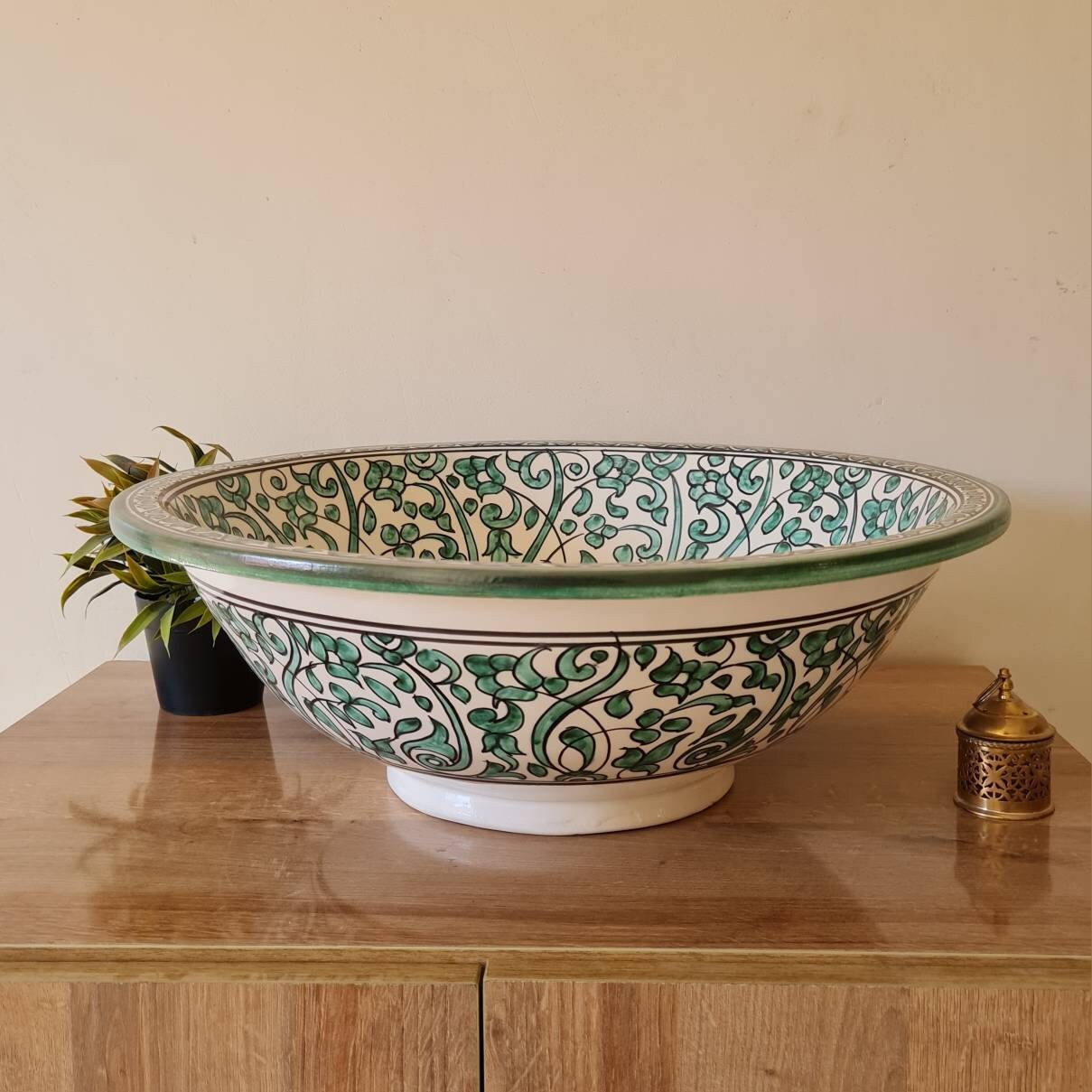 Vasque de salle de bain vert | Lavabo en céramique style zellige salle de bain marocain - Bathroom sink #151