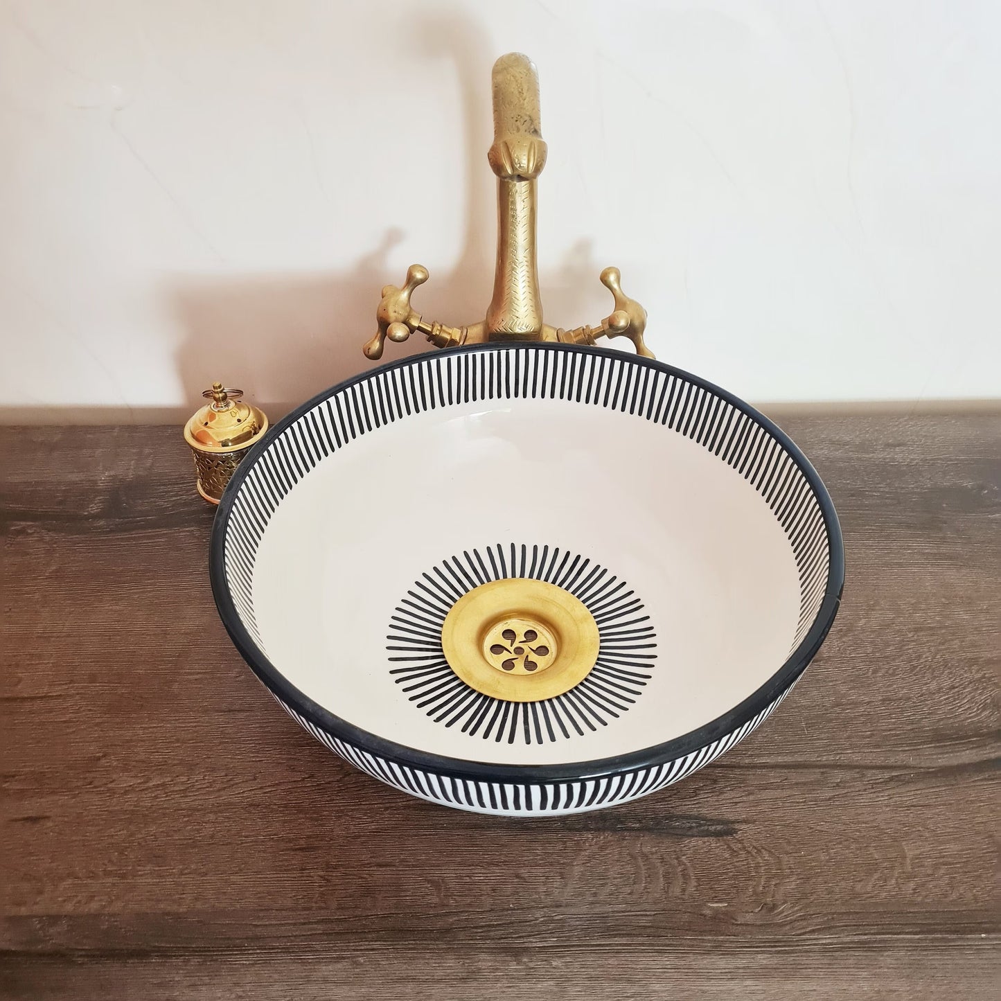 Vasque marocaine pour salle de bain | Lavabo en céramique style zellige de salle de bain  | Black and white sink bowl  #38