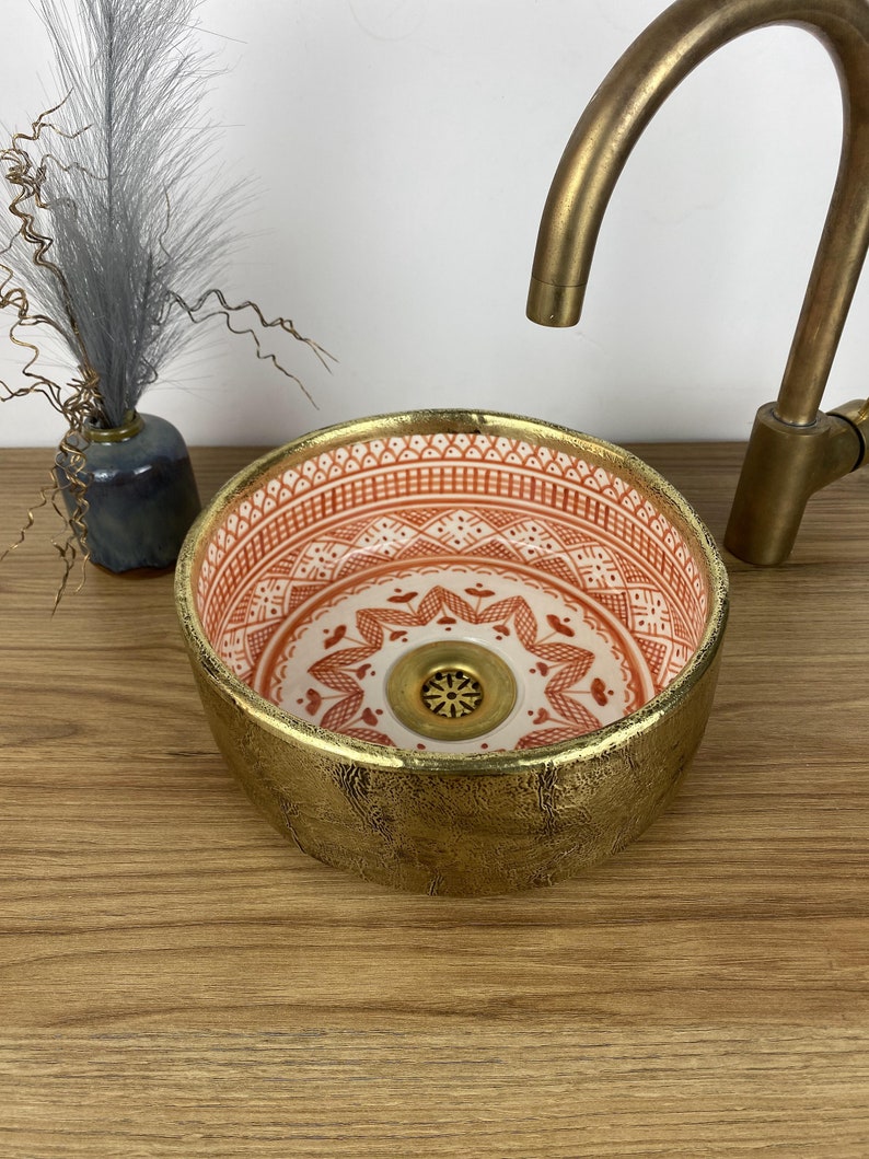 Vasque marocaine peintes à la main - Vasque en laiton massif et en céramique - Évier en laiton marocain -  Brass vessel sink bowl #261