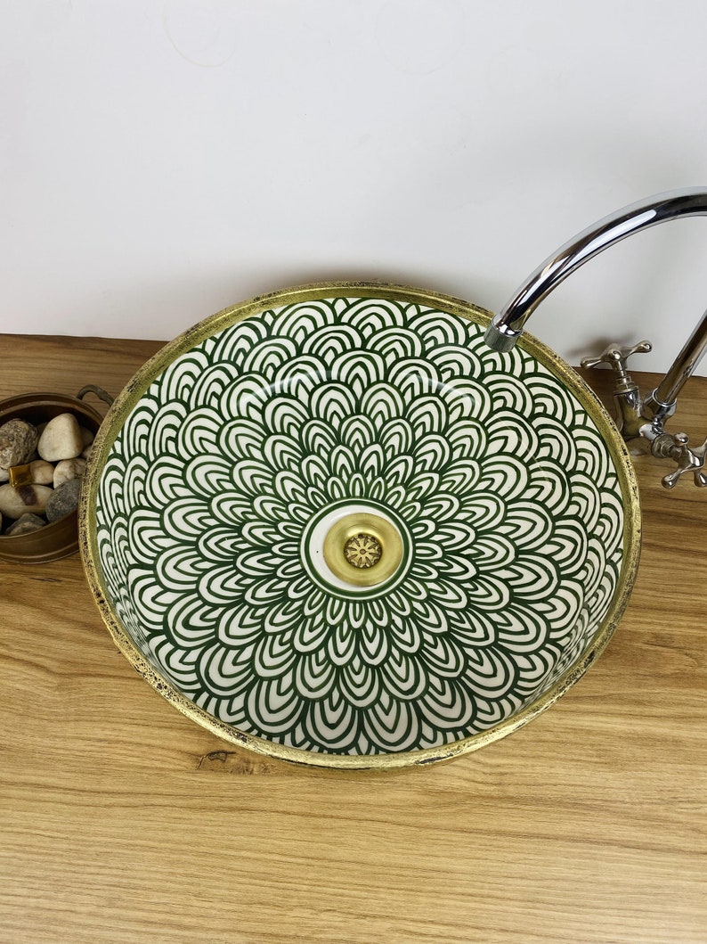 Vasque marocaine unique en céramique et en laiton #263
