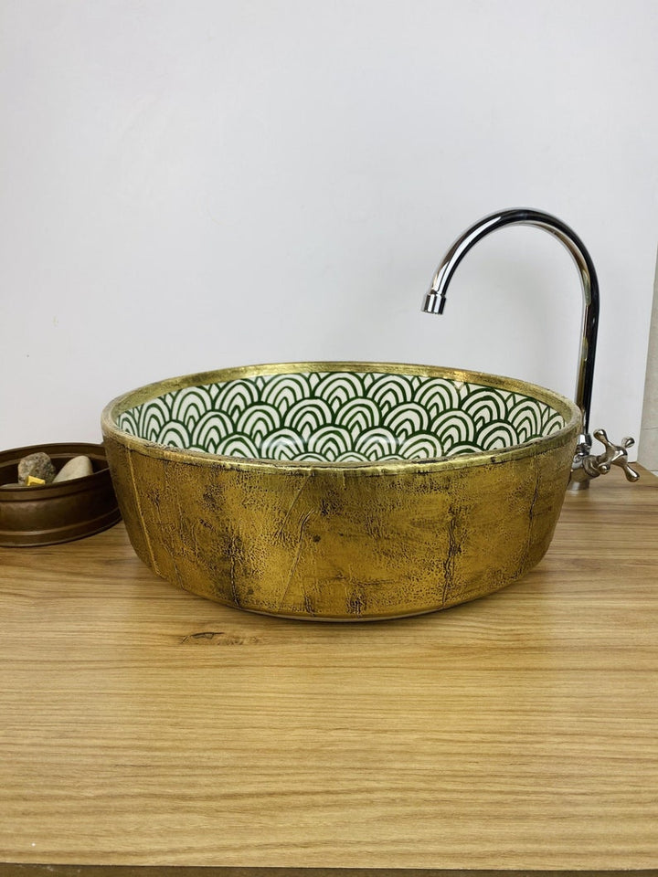 Vasque marocaine peintes à la main - Vasque en laiton massif et en céramique - Évier en laiton marocain -  Brass vessel sink bowl #263