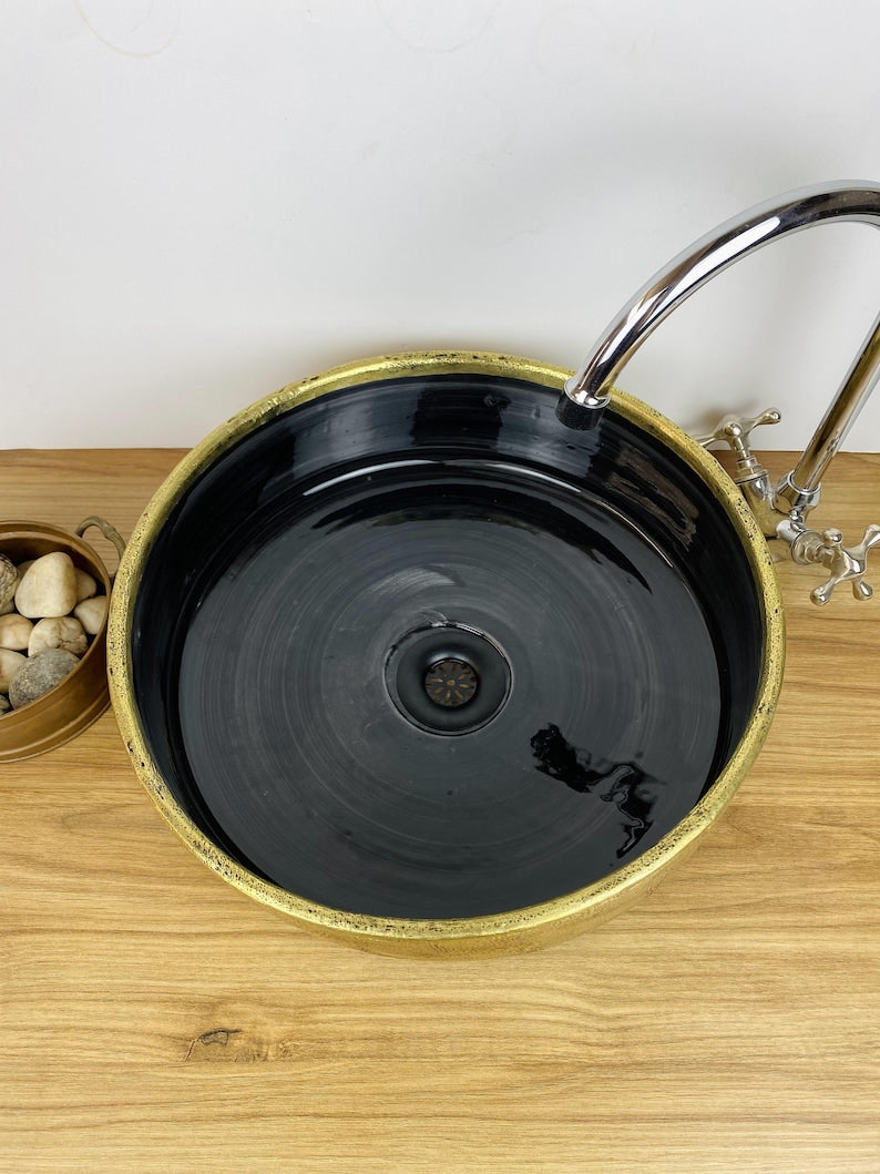 Vasque marocaine peintes à la main - Vasque en laiton massif et en céramique - Évier en laiton marocain -  Brass vessel sink bowl #264
