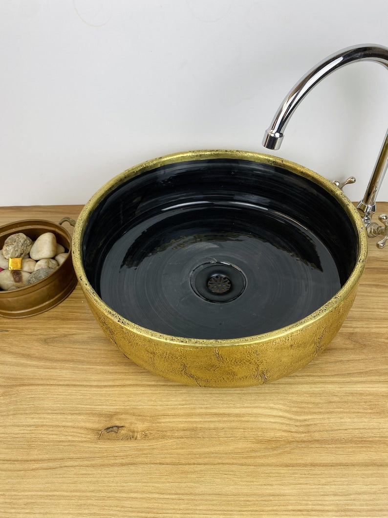 Vasque marocaine peintes à la main - Vasque en laiton massif et en céramique - Évier en laiton marocain -  Brass vessel sink bowl #264