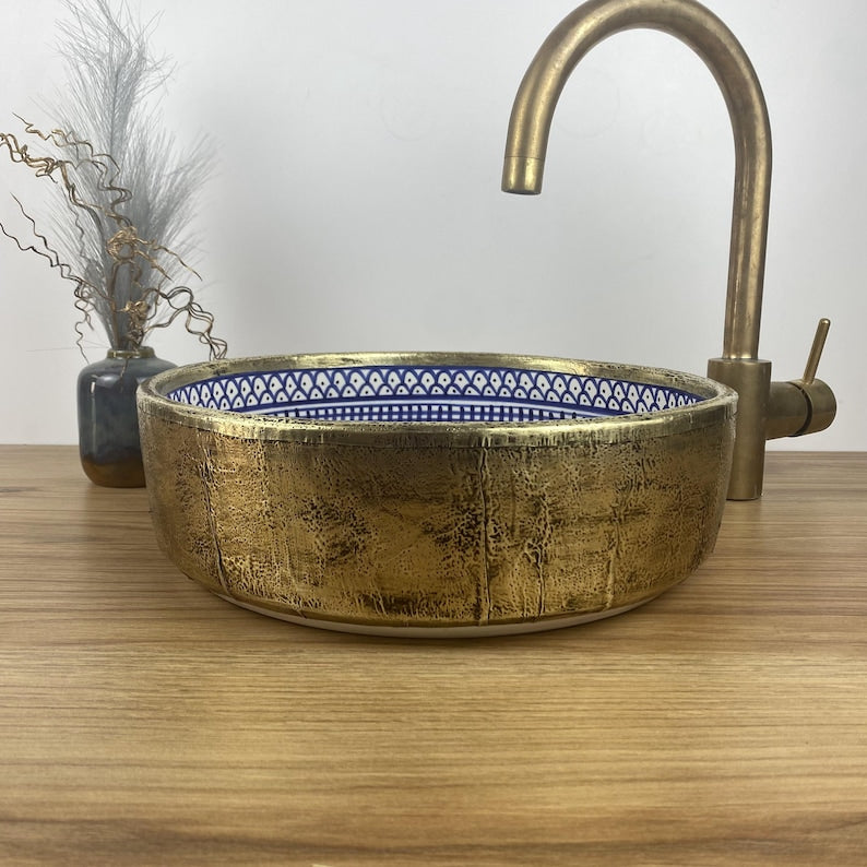 Vasque marocaine unique en céramique et en laiton #262