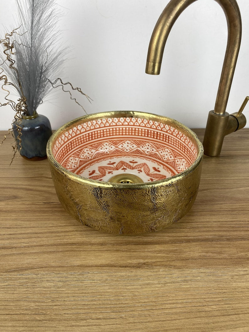 Vasque marocaine unique en céramique et en laiton #261