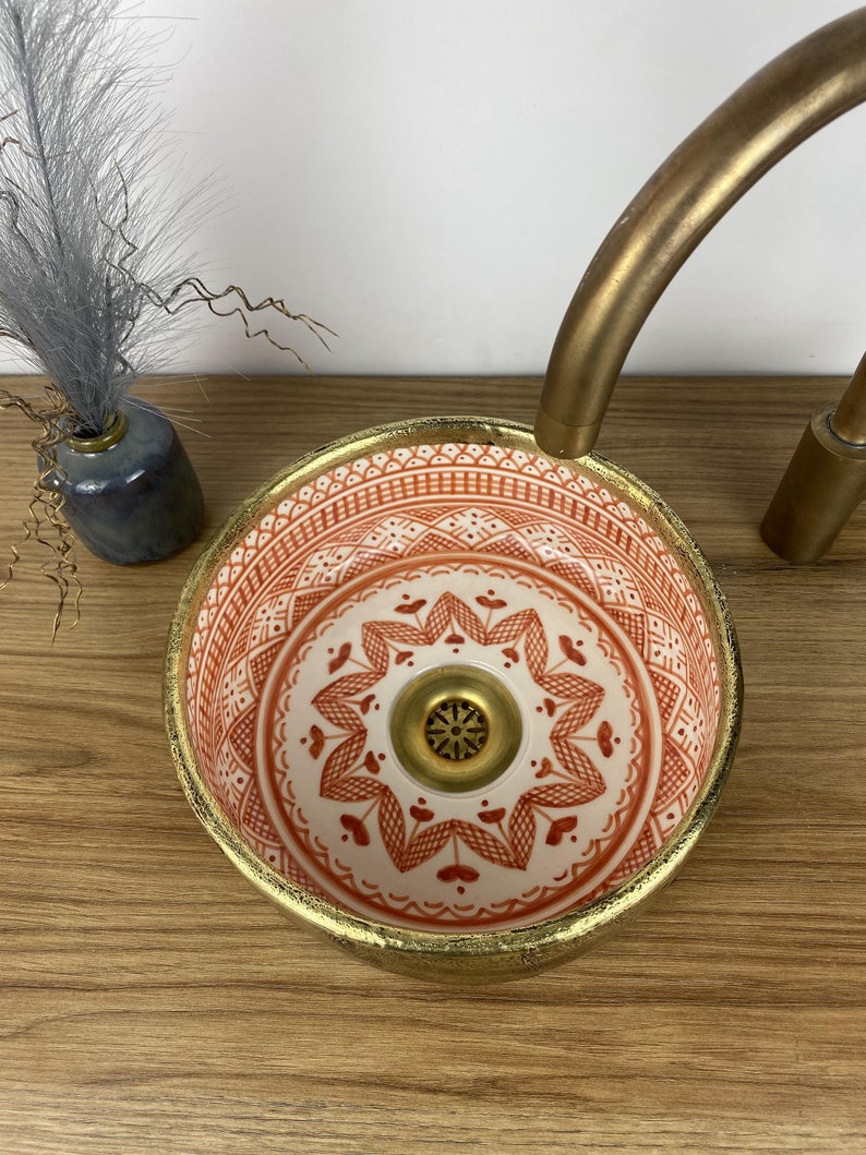 Vasque marocaine unique en céramique et en laiton #261