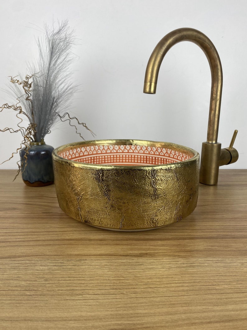Vasque marocaine unique en céramique et en laiton #261