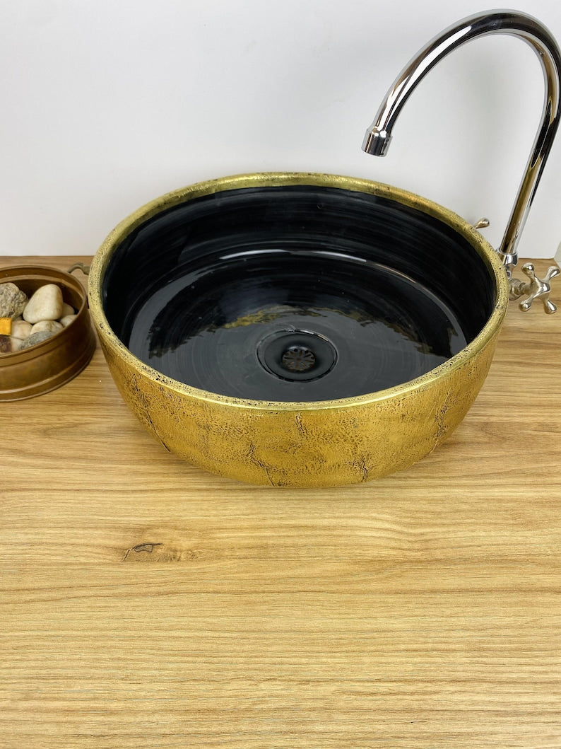 Vasque marocaine peintes à la main - Vasque en laiton massif et en céramique - Évier en laiton marocain -  Brass vessel sink bowl #264