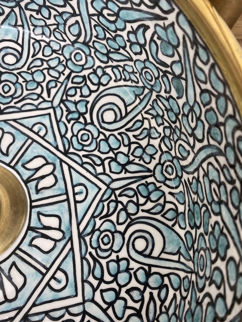 Vasque salle de bain contour Or 14K Carats | Lavabo en céramique peinte à la main #253