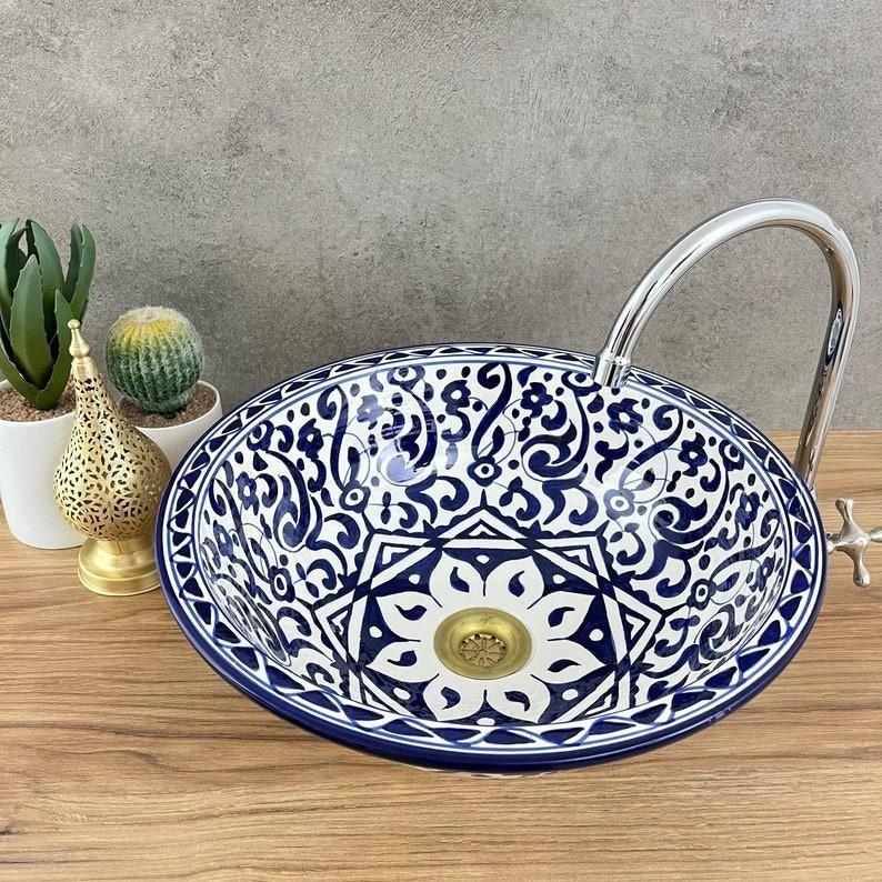 Vasque Lavabo marocain à encastrer que d'appui en céramique peint à la