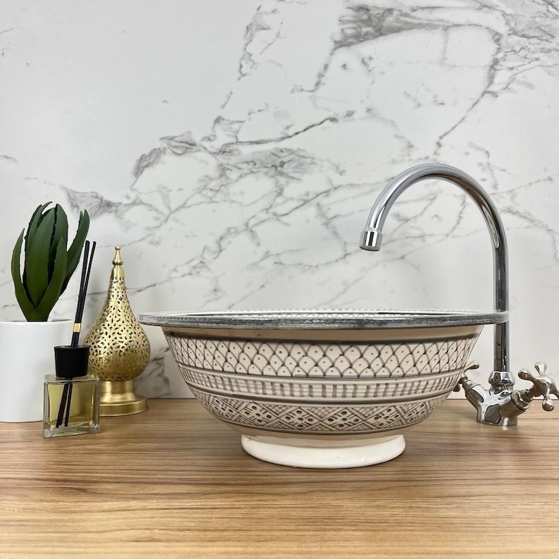Vasque élégante pour salle de bain | Lavabo en céramique style orientale | moroccan washbasin #185JF
