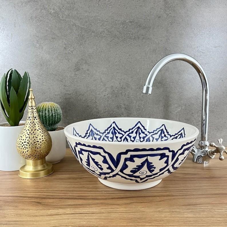 Vasque Marocaine - Vasque de salle de bain - Lavabo Marocain - Vasque à poser - Évier - Blue sink bolwl #210