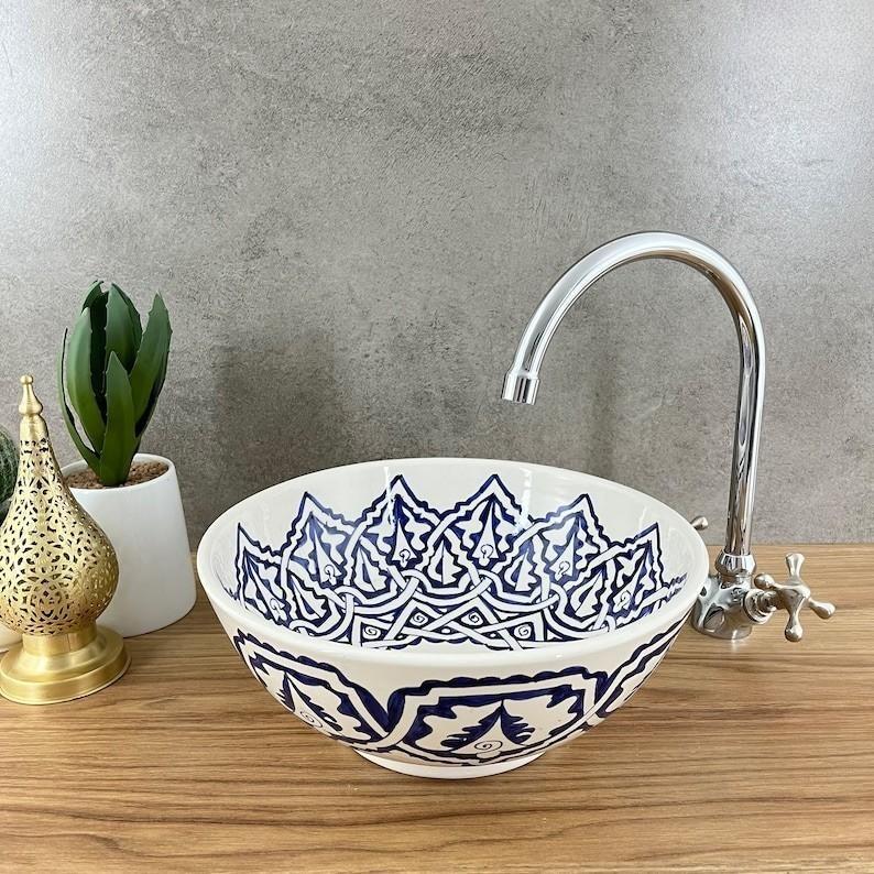 Vasque Marocaine - Vasque de salle de bain - Lavabo Marocain - Vasque à poser - Évier - Blue sink bolwl #210