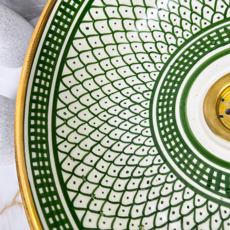 Vasque marocaine en céramique contour en or 14K carates #551