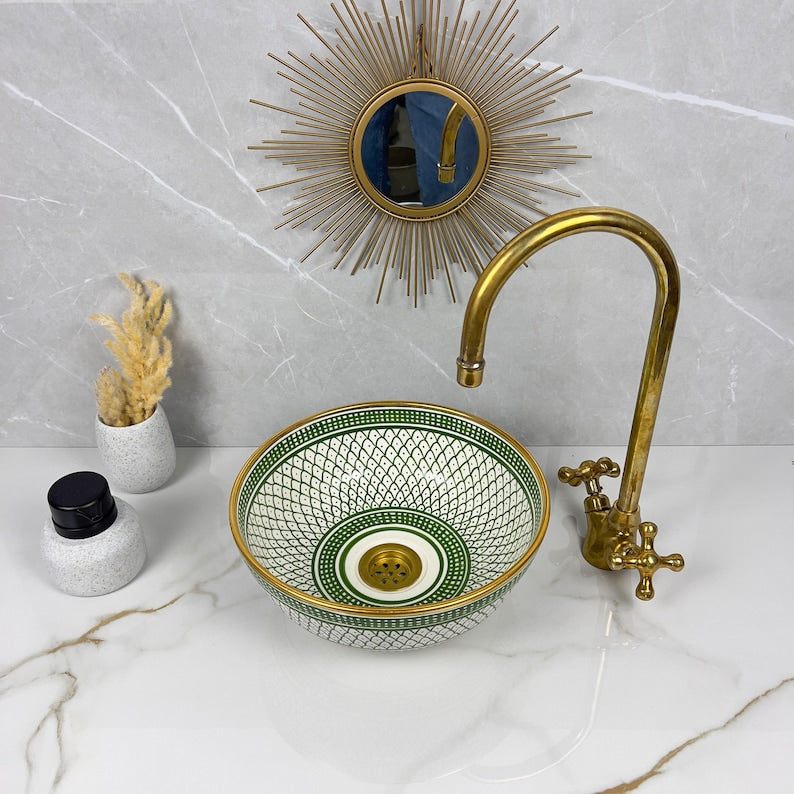 Vasque marocaine en céramique contour en or 14K carates #551