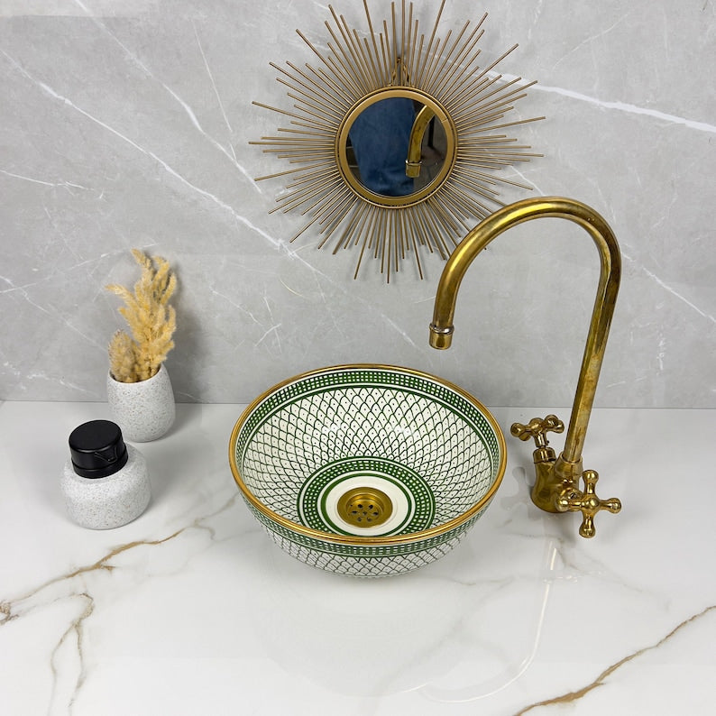 Vasque marocaine en céramique contour en or 14K carates #551