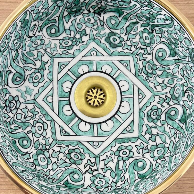Vasque Marocaine en céramique fait main contour Or 14K Carats #20M