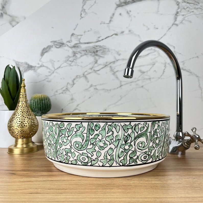 Vasque Marocaine en céramique fait main contour Or 14K Carats #20M